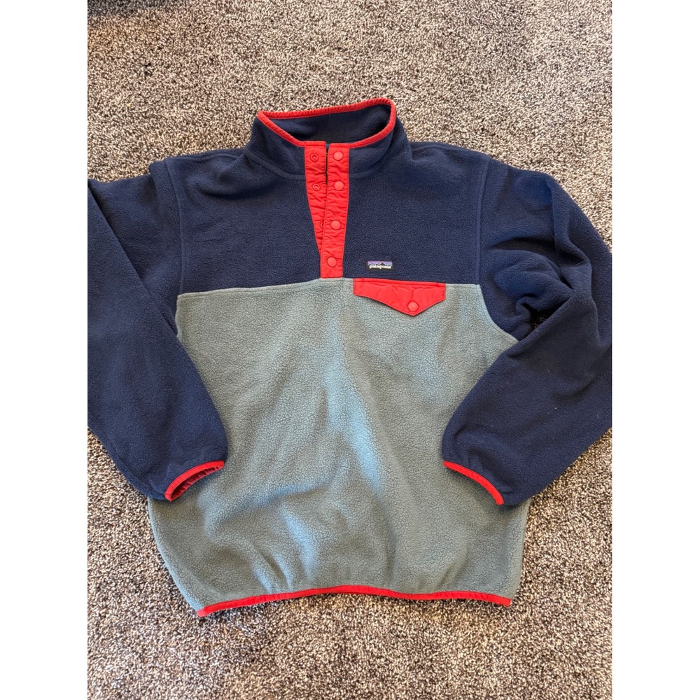 Patagonia Synchilla Snap-T Fleece Pullover Navy Grey Red Girls XXL 16-18